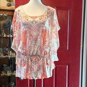 Style & Co. Pink and White Ruffled Blouse